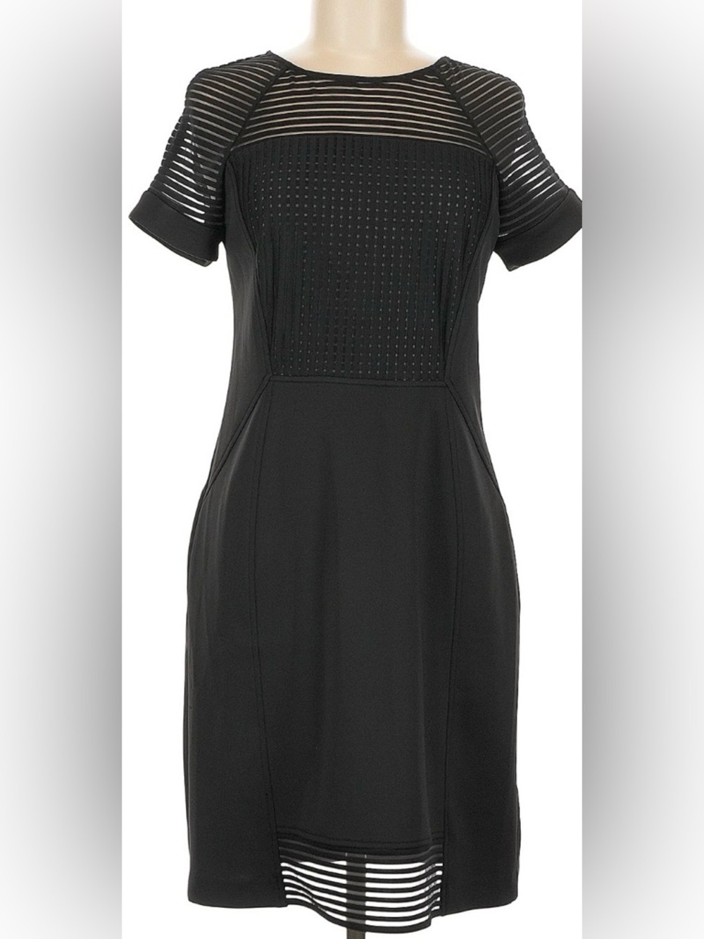 julia jordan Black Textured Midi Dress  with short sleeves.  Has mesh sleeves.